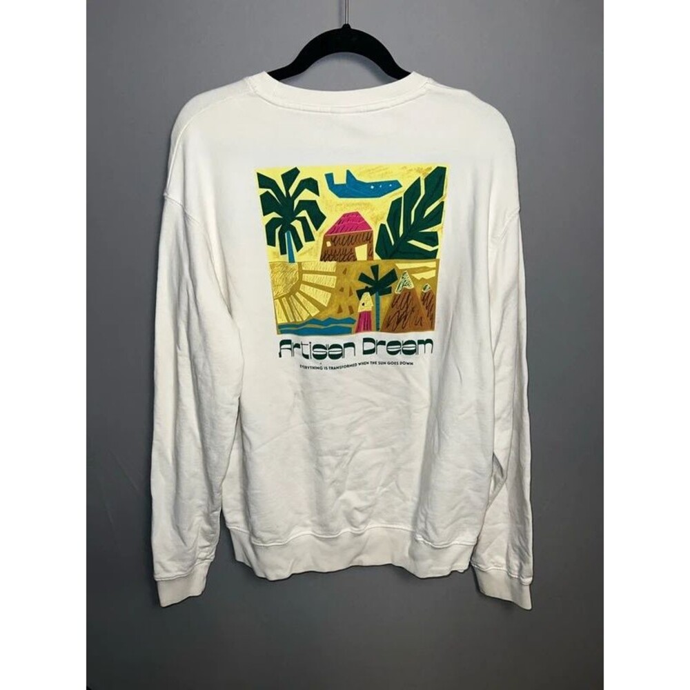 Zara Men's M Cream Graphic Crewneck Sweatshirt Fusion Dream